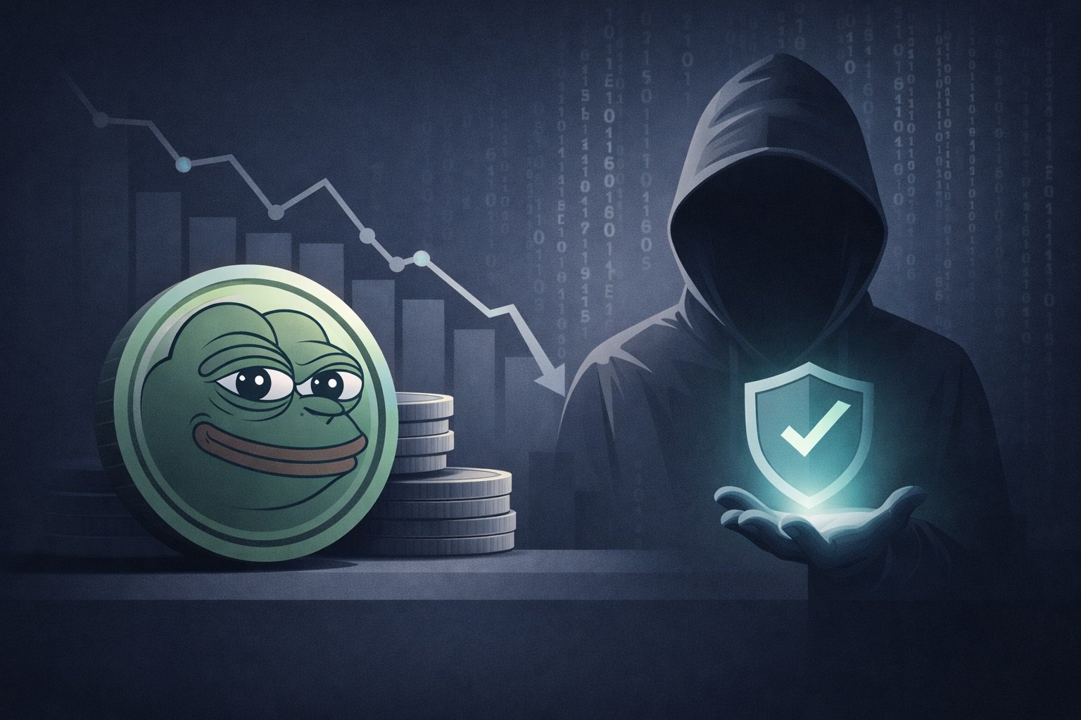 Editorial illustration showing XRP-related investment symbols and downward capital flow indicators in a regulated market context